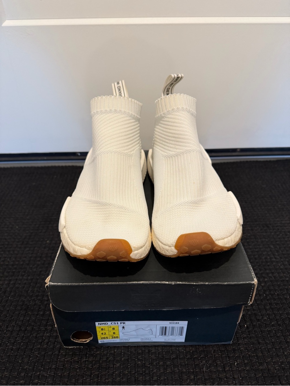 Adidas NMD City Sock CS1 Shoes Mens Size 8.5 White Primeknit Boost Gum Sole